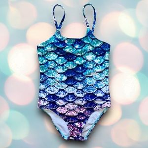 Girl’s Mermaid One Piece Blue and Purple Swimsuit Size M